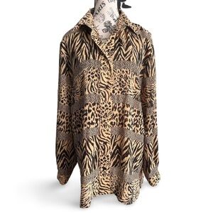 Animal Print Blouse Leopard Zebra Oversized Shirt Size 12 Vintage